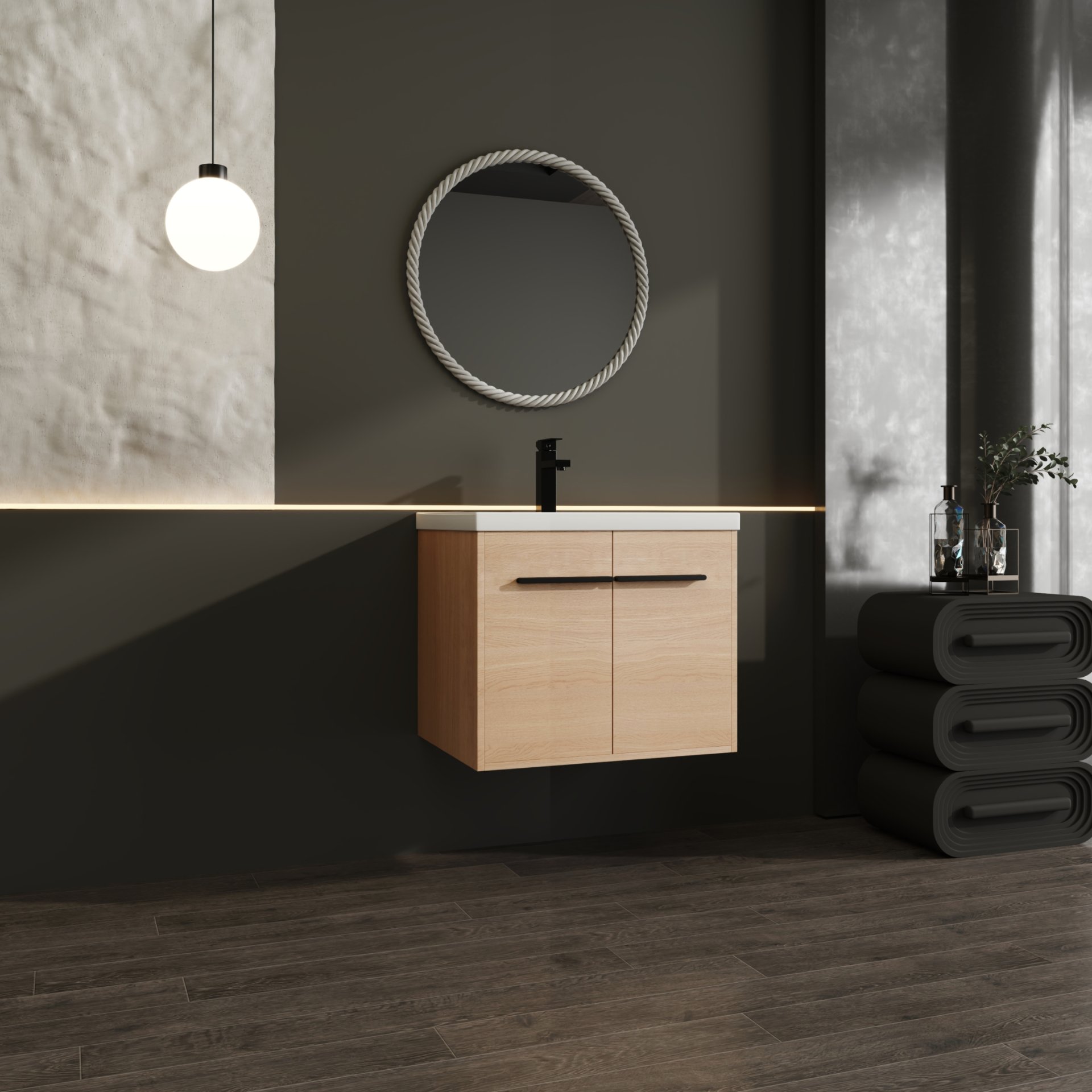 Bathroom Vanity Set With Resin Countertop Sink, 2 Doors - Oak - Image 4
