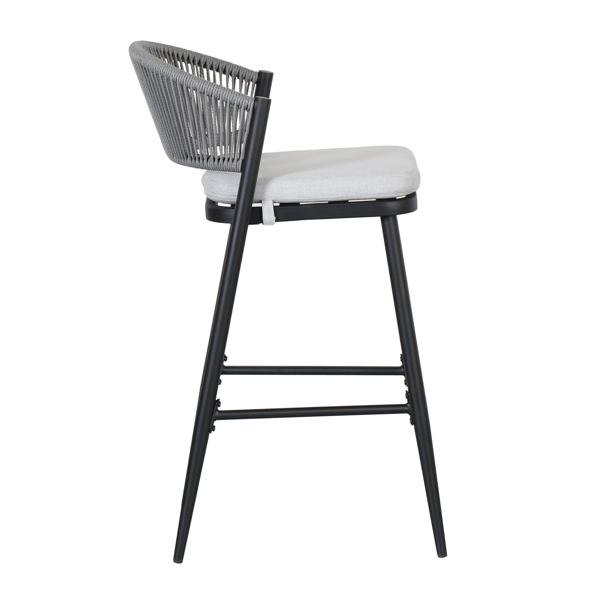 Outdoor Bar Height Metal Frame Counter Stools With Scallop Shaped Backrest & Water Resistant Cushions (Set of 2) - Matte Black - Image 19