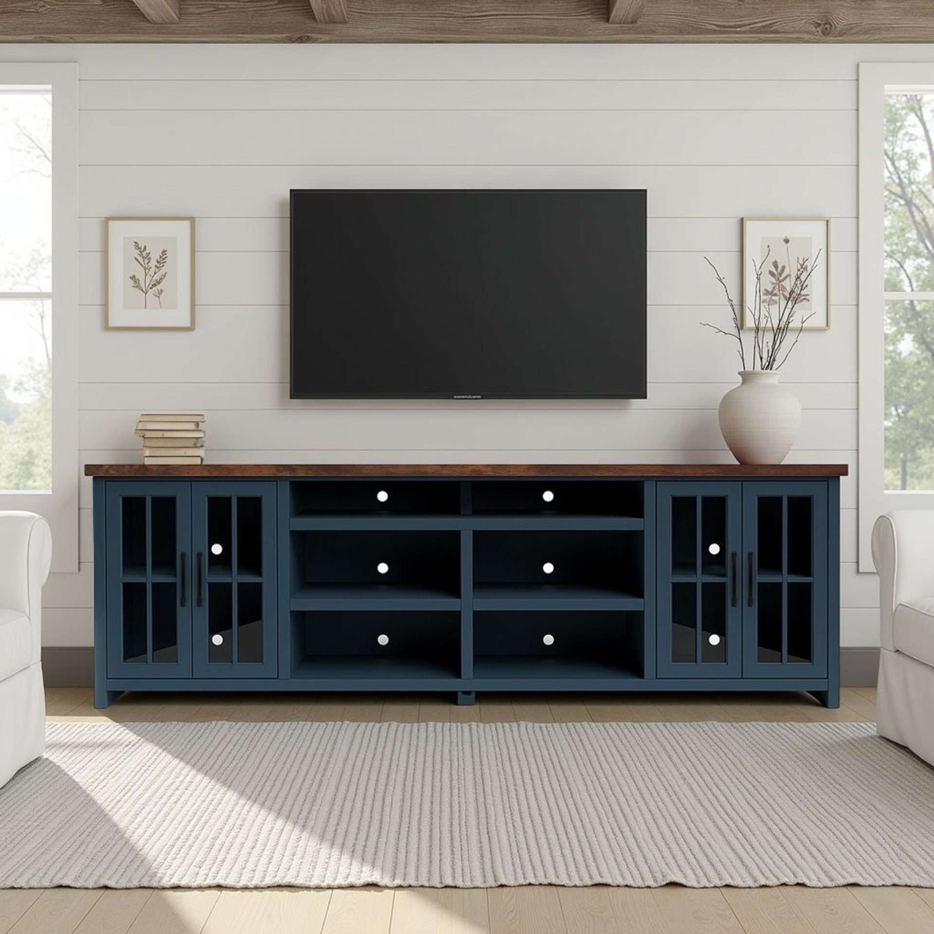 Nantucket - TV Stand Console For TVs Up To 100" - Blue Denim, Whiskey - Image 12