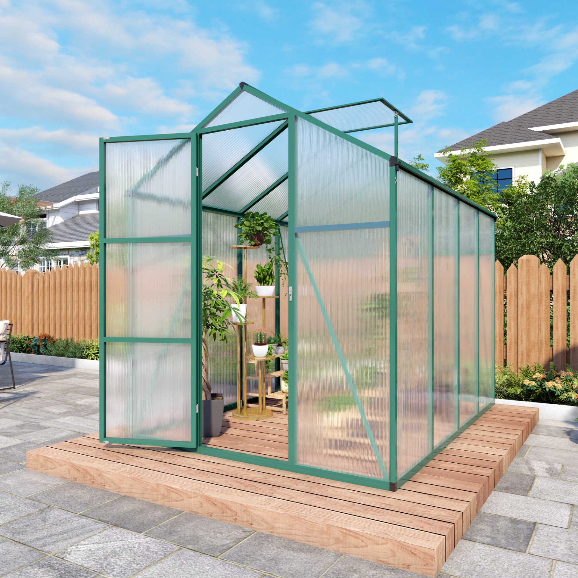 Newly Marketed Gain Height Windproof Aluminum Greenhouse 6 X 8 Ft Polycarbonate Greenhouse Raised Base And Anchor Aluminum Heavy Duty Walk - In Greenhouses For Outdoor Backyard In All Season - Green - Image 16