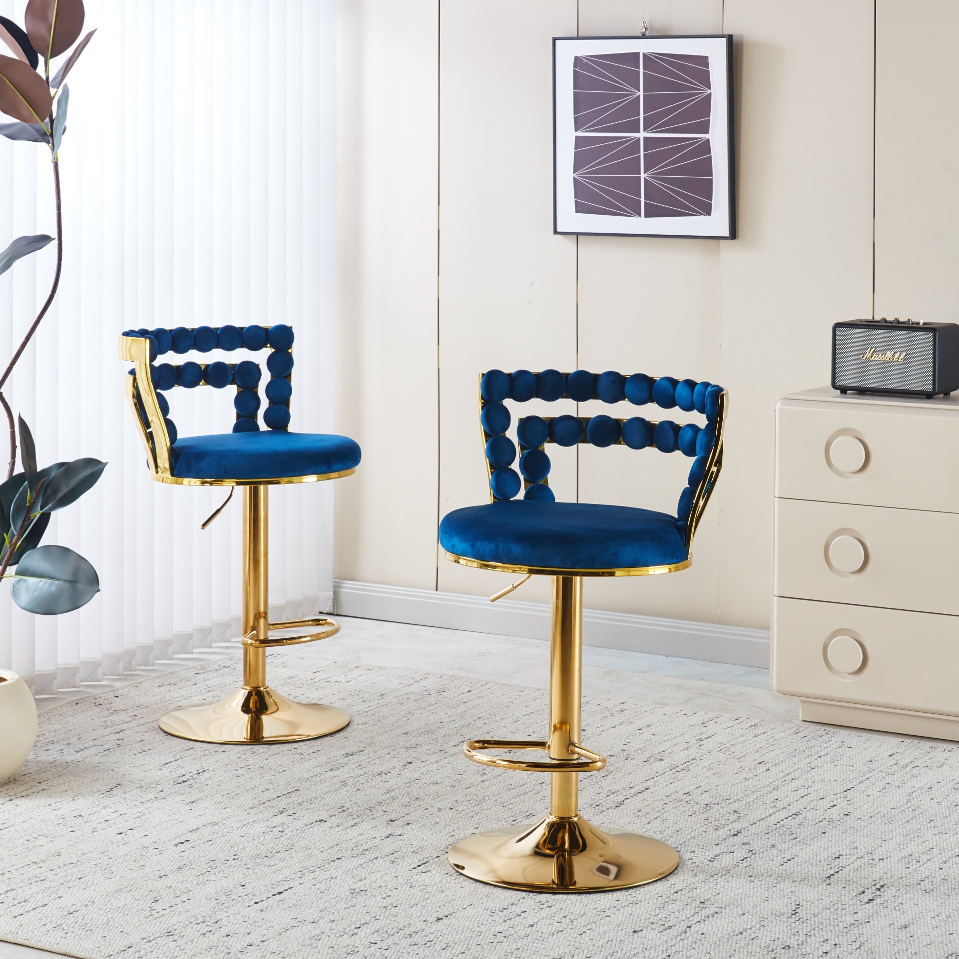 Bar Chair With Tube Legs (Set of 2) - Blue / Golden - Image 2
