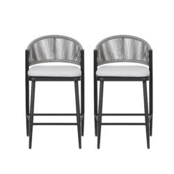 Outdoor Counter Height Metal Frame Counter Stools With Scallop Shaped Backrest & Water Resistant Cushions (Set of 2) - Matte Black