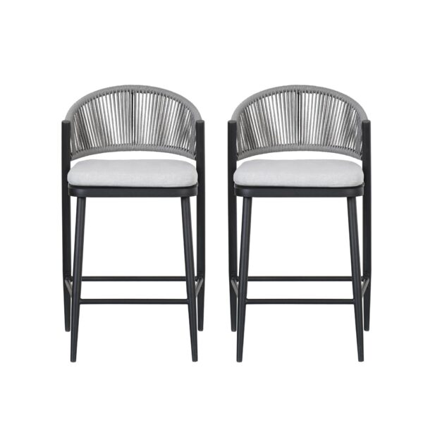 Outdoor Counter Height Metal Frame Counter Stools With Scallop Shaped Backrest & Water Resistant Cushions (Set of 2) - Matte Black