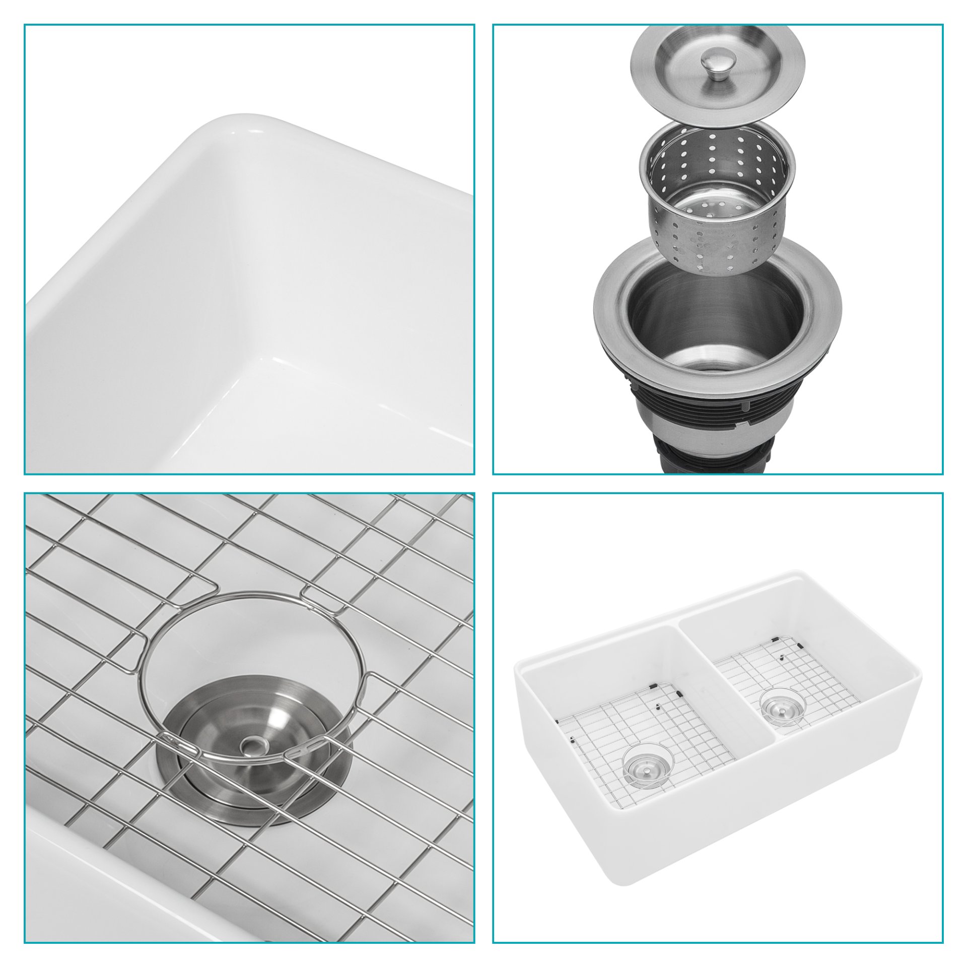 Double Bowl Sink Workstation 33" With Built In Work Surface And Accessories - White - Image 7