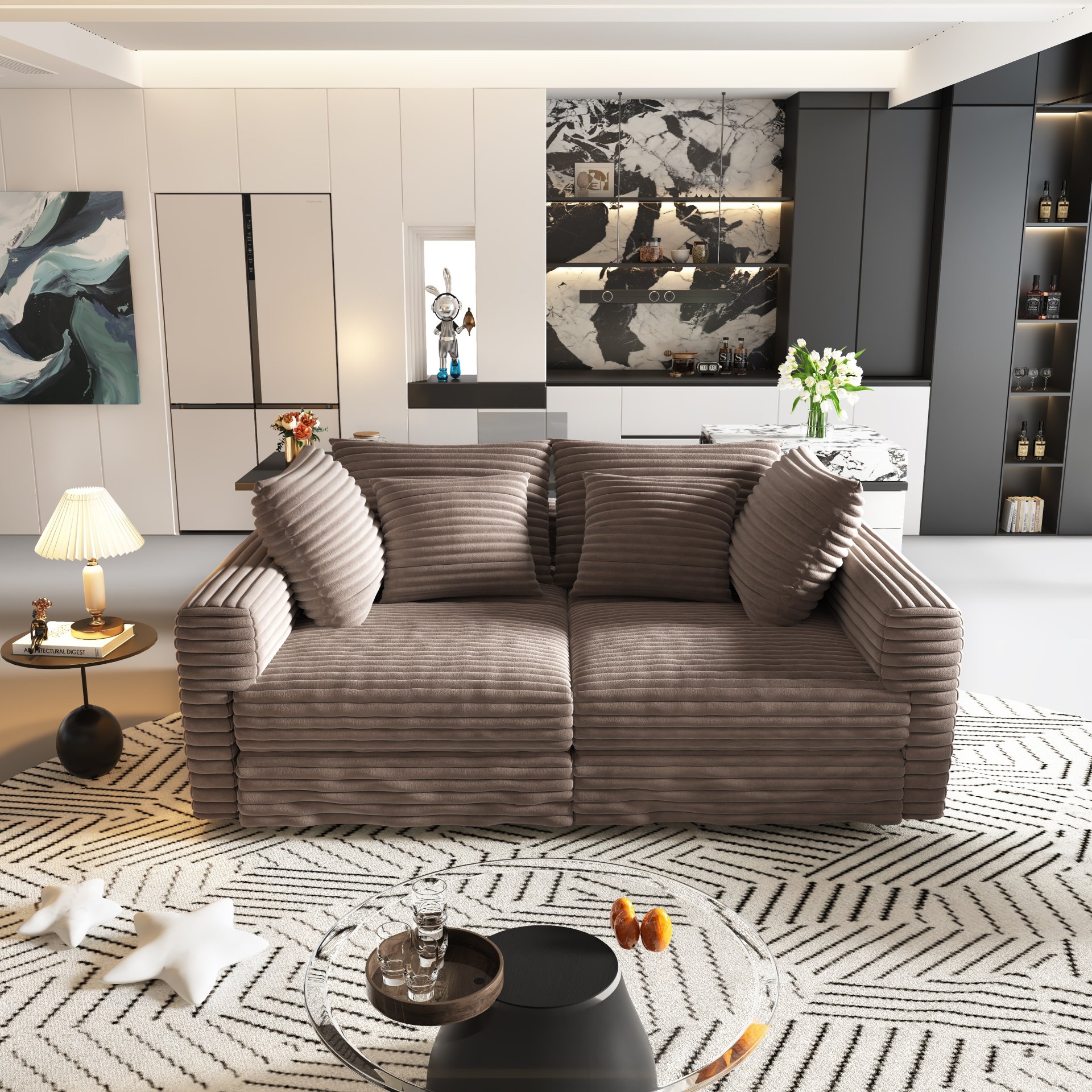 4 Seat Sofa, Deep Seat Couches With Soft Pillows And 2 Ottomans, Convertible Sofa Lounge Chair, For Living Room - Camel - Image 15
