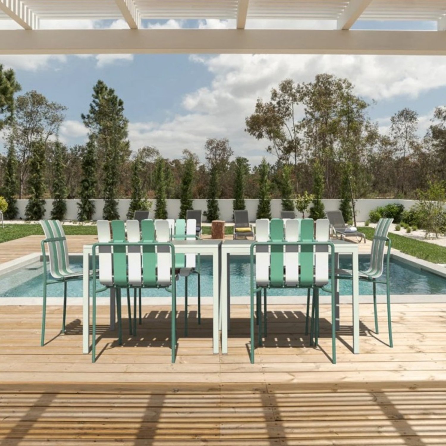 4 Piece Set Of Single Chairs With Modern Color Blocking Design, UV Resistant And Rust Proof - Haze Green / White - Image 18