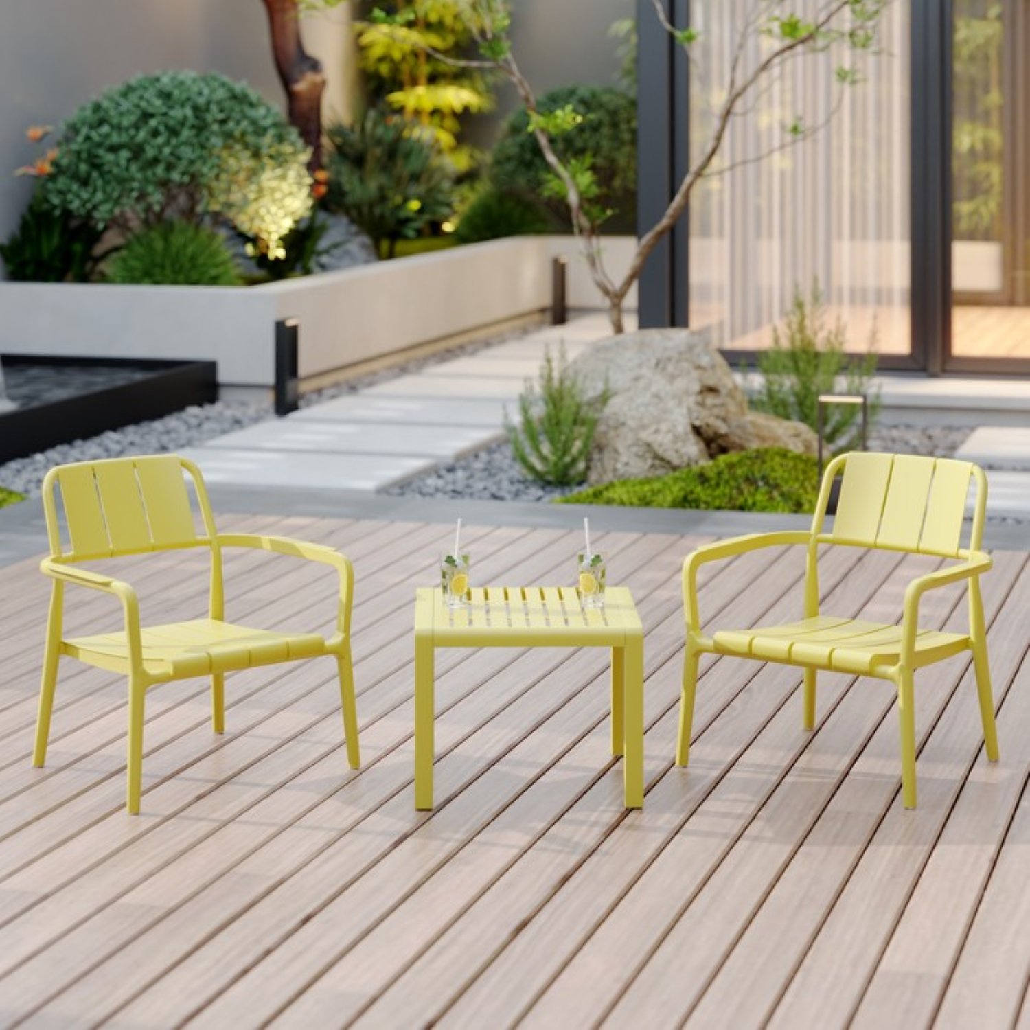 3 Piece Indoor / Outdoor Leisure Table And Chair Set (2 Chairs And 1 Coffee Table), UV Resistant, Waterproof And Durable - Brick Yellow - Image 5