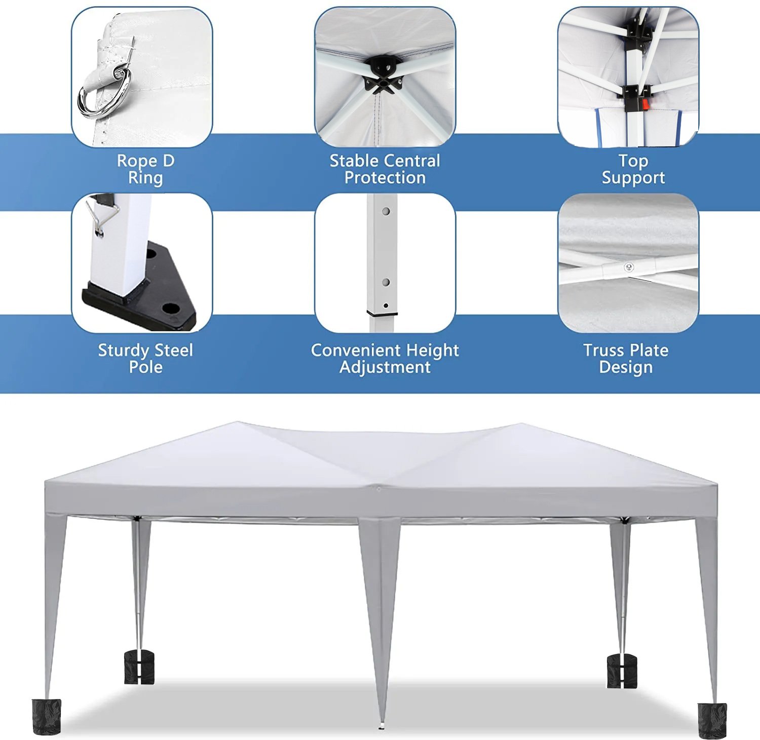 10X20 Ez Pop Up Canopy Outdoor Portable Party Folding Tent With 6 Removable Sidewalls + Carry Bag + 4 Pieces Weight Bag - White - Image 4