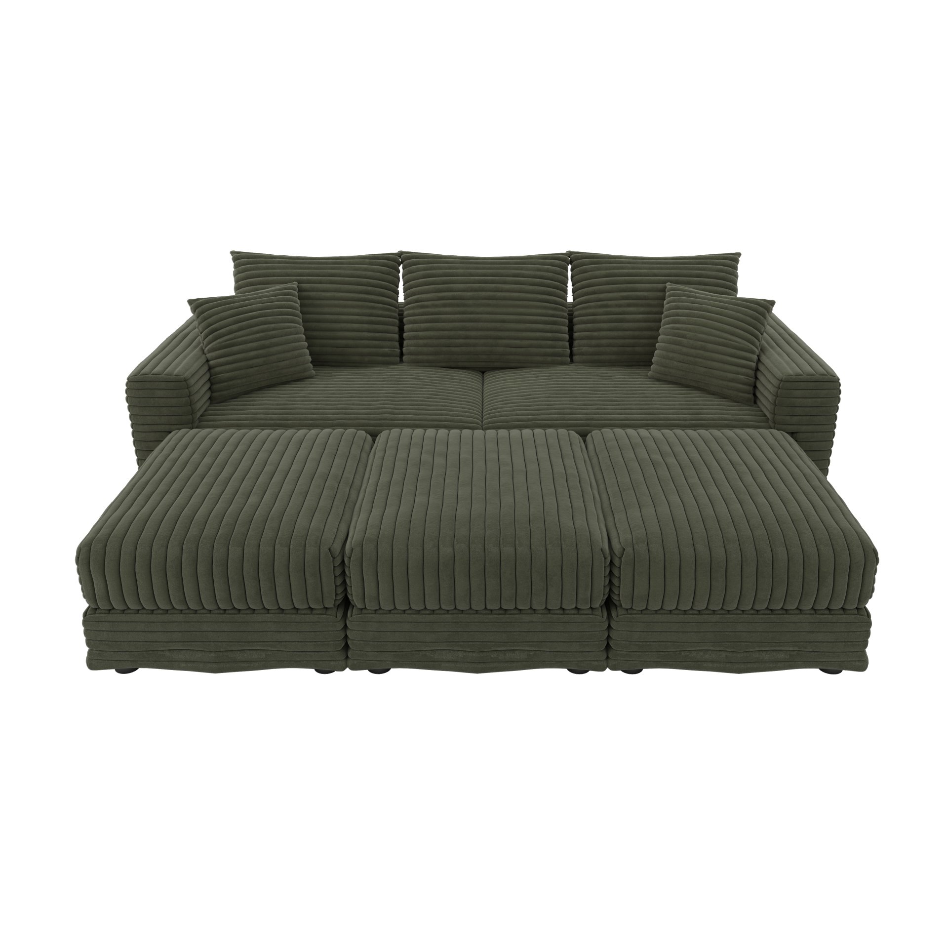 3 Seat Sofa, Deep Seat Couches With Soft Pillows And 3 Ottomans, Convertible Sofa Lounge Chair, For Living Room - Green - Image 15