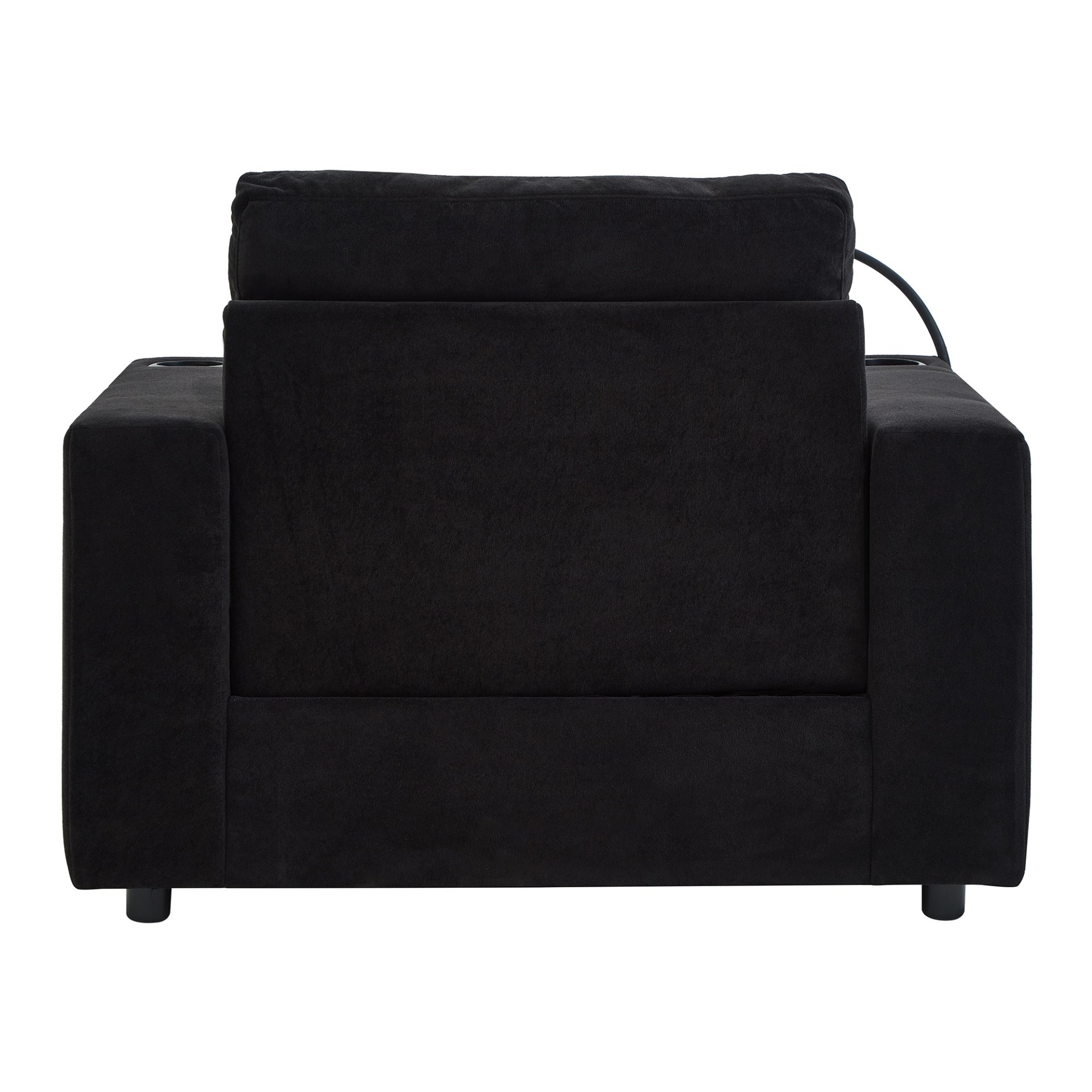 Modern Style Armchair Chaise Lounge Sofa Couch With Movable Storage Ottoman, USB Ports, Cup Holders & Side Pockets Chenille - Black - Image 20
