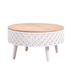 Round Coffee Table With Storage - White / Light Oak