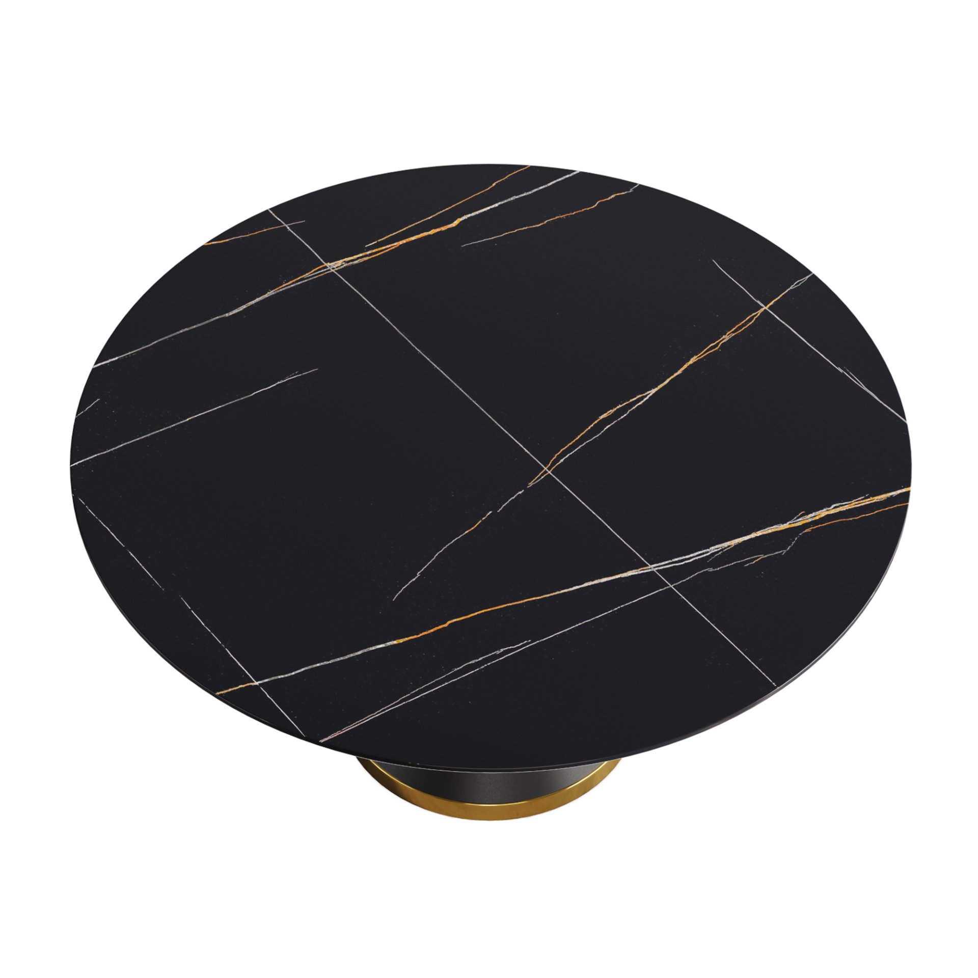 59.05" Modern Artificial Stone Round Black Carbon Steel Base Dining Table, Can Accommodate 6 People - Black - Image 10