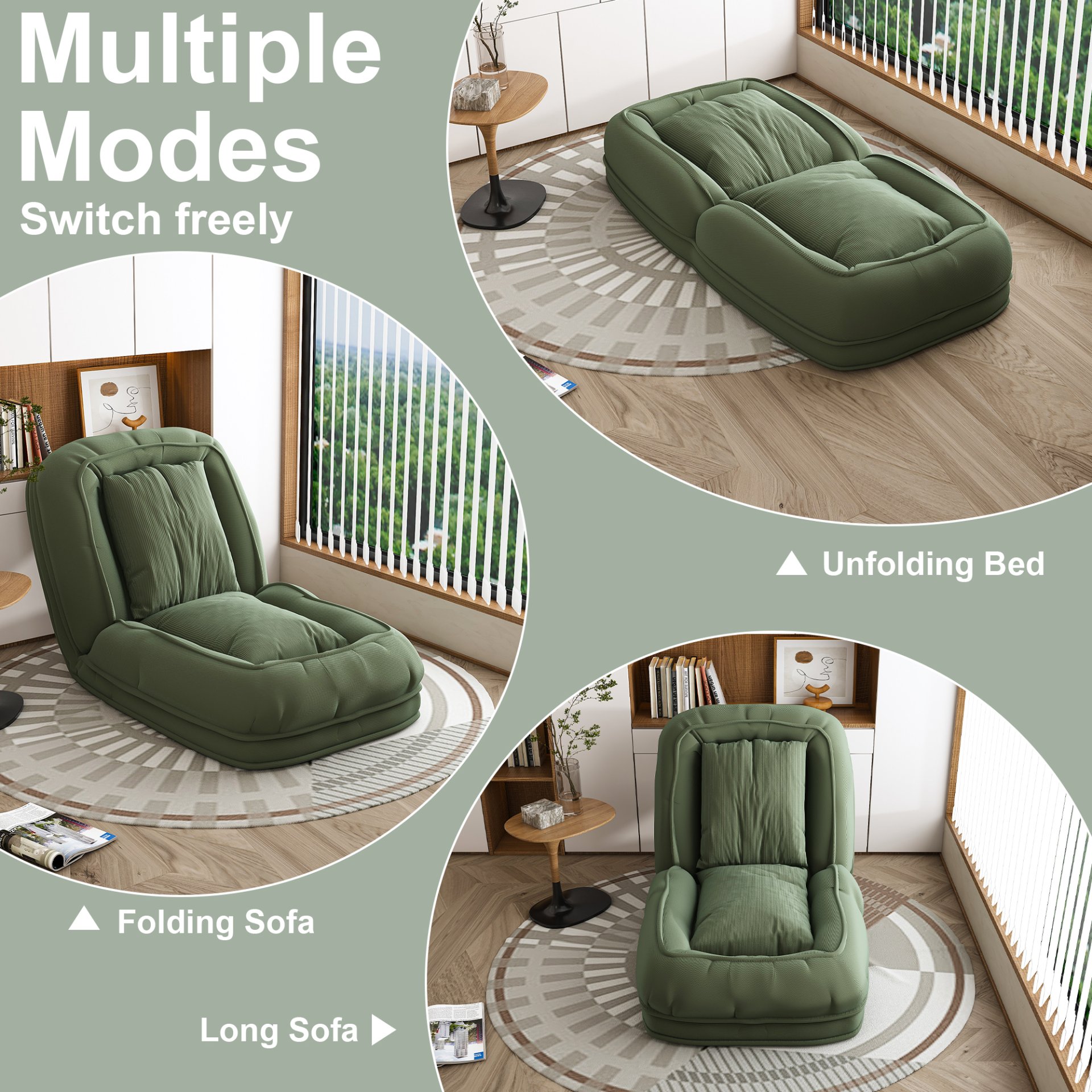 Human Dog Bed, Foldable Lazy Sofa Bed With 5 Adjustable Positions - Green - Image 9