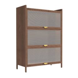 3 Flip Doors Cabinet, With Ample Storage Space For Living Room - Walnut
