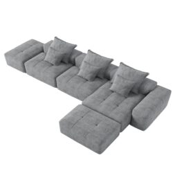 Modern Oversized Modular Sectional Sofa, Sparkling Chenille Fabric Soft Cushion Sofa With 6 Pillows, 6 Pieces Diy Combination Tufted Sofa, No Assembly Required - Gray