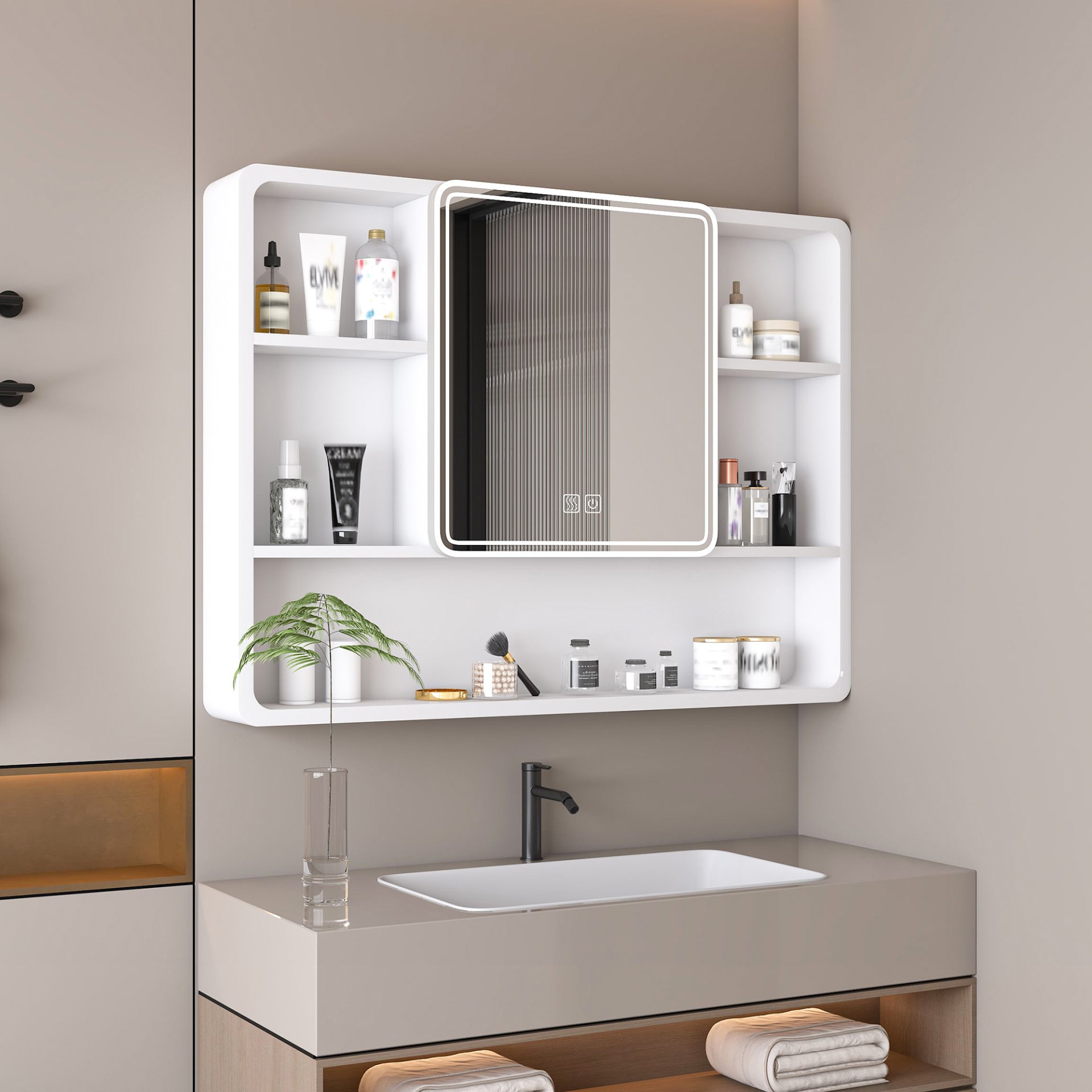 Aluminium Medicine Cabinet Mirror With 3 Colors LED Light And Defogging Function - White - Image 14