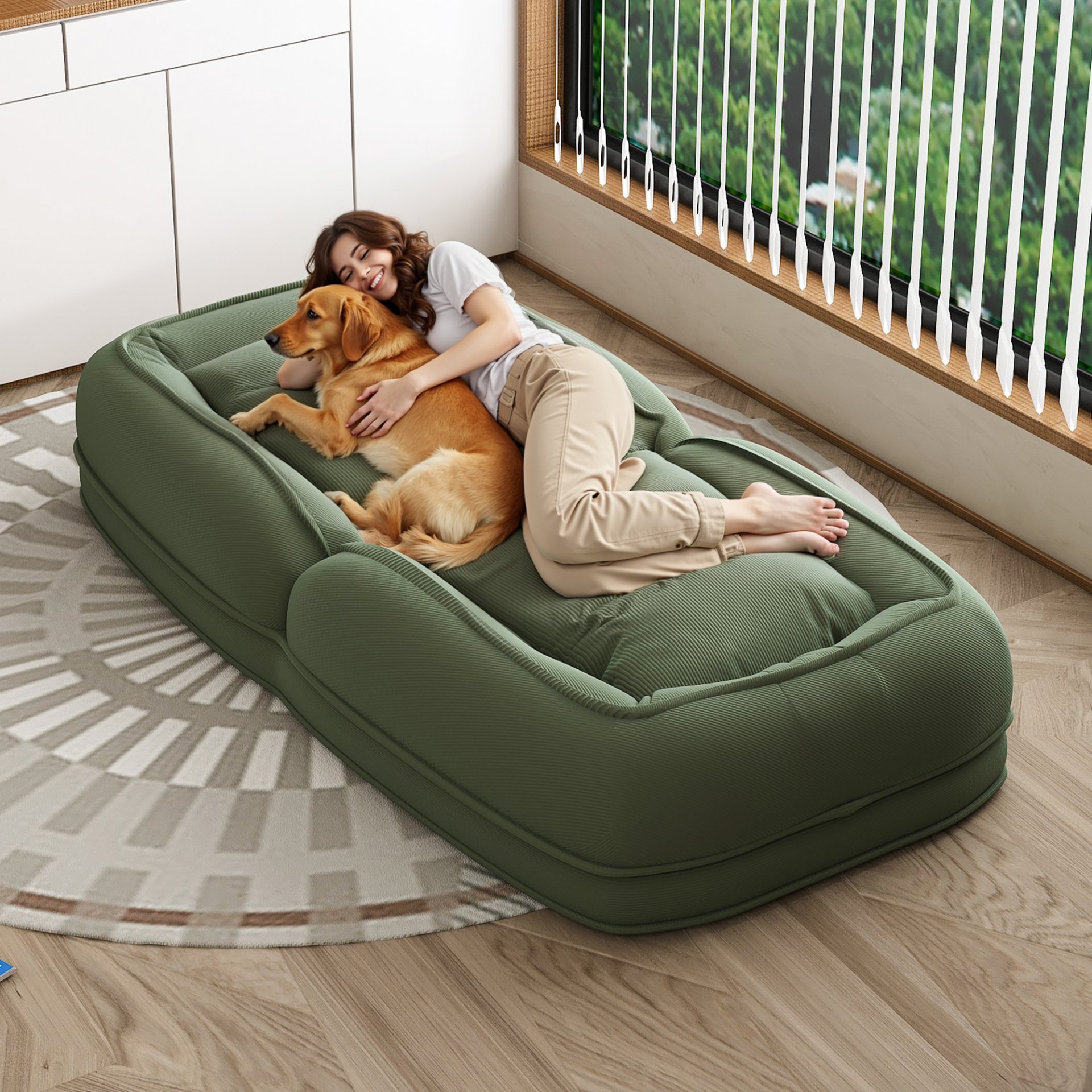 Human Dog Bed, Foldable Lazy Sofa Bed With 5 Adjustable Positions - Green - Image 5