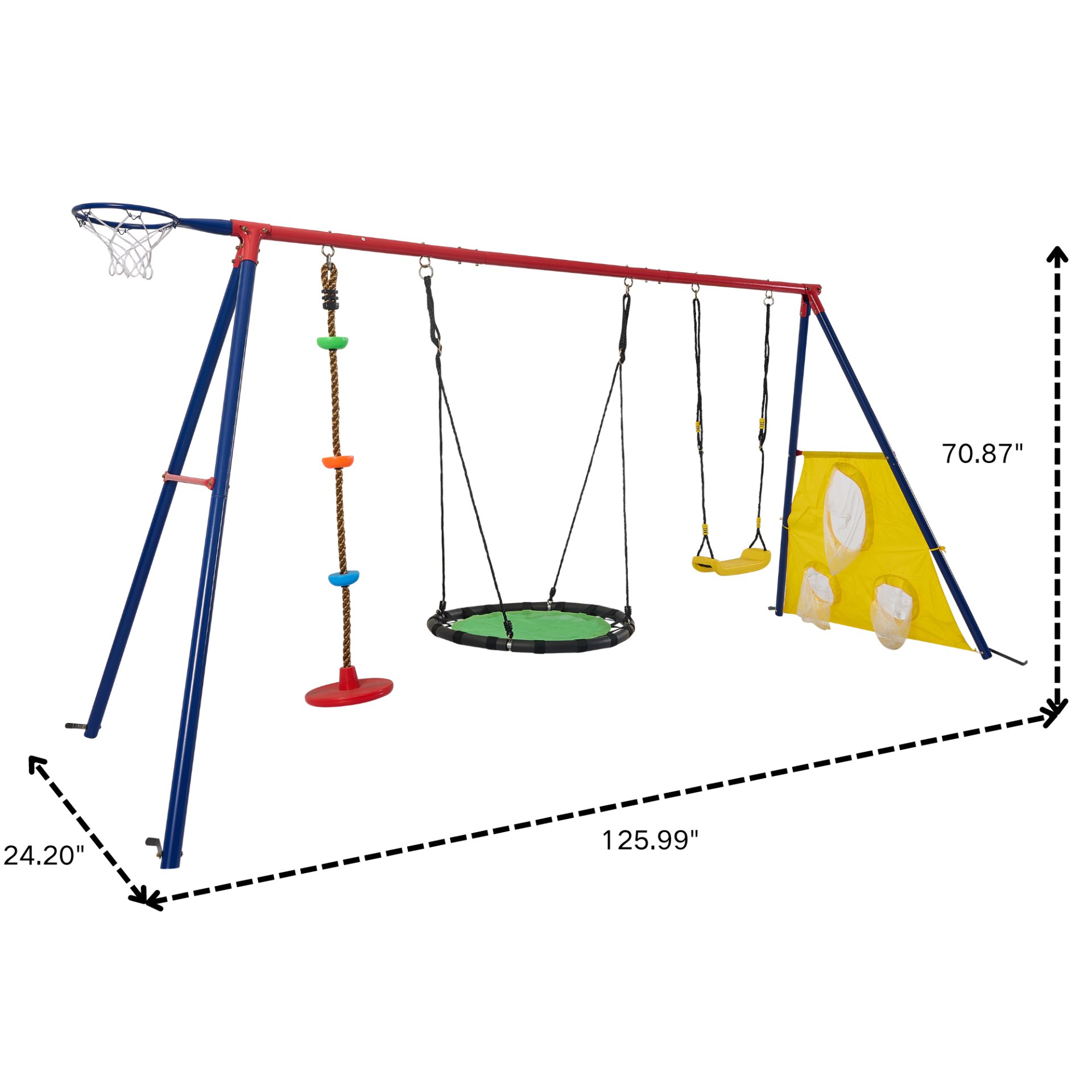 5 In 1 Swing Set With Textilene Swing And Tree Swing Disc Metal Plastic Safe Swing Seat For Outdoor Playground - Blue / Green - Image 3