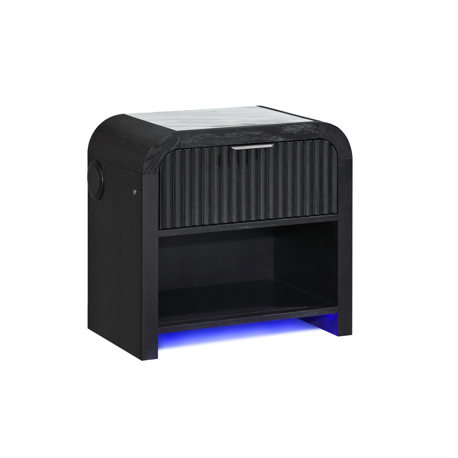 Beverly - 5 Piece King Bedroom Set With Fluted Detailing, Partial, LED Lights, And Speaker Integrated Nightstand - Black White - Image 7