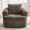 360° Swivel Accent Barrel Chair With Dual Layer Cushion, Round Seating For Living Room - Brown - Image 6