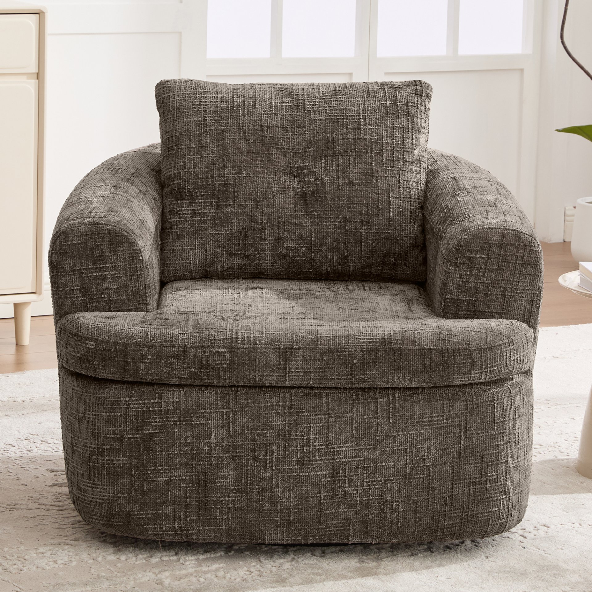360° Swivel Accent Barrel Chair With Dual Layer Cushion, Round Seating For Living Room - Brown - Image 6
