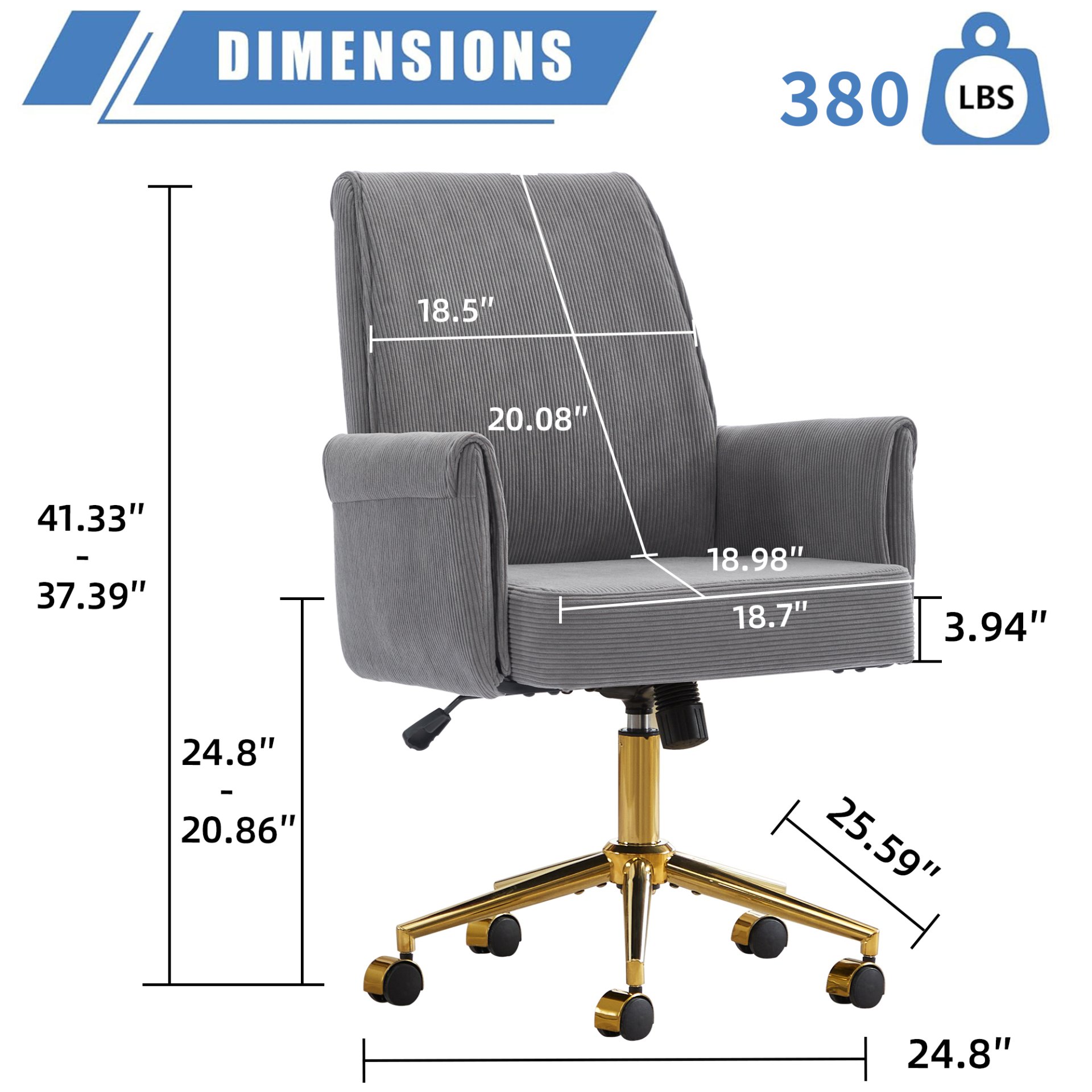 Ergonomic Mid Back Office Chair With Striped Fabric - Gray - Image 3