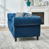 Chesterfield Sofa With Roll Armrest & Nailhead, 3 And 2 Seater - Blue - Image 3