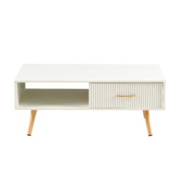 Modern Rectangle Coffee Table With Legs, Sliding Drawer For Storage - White