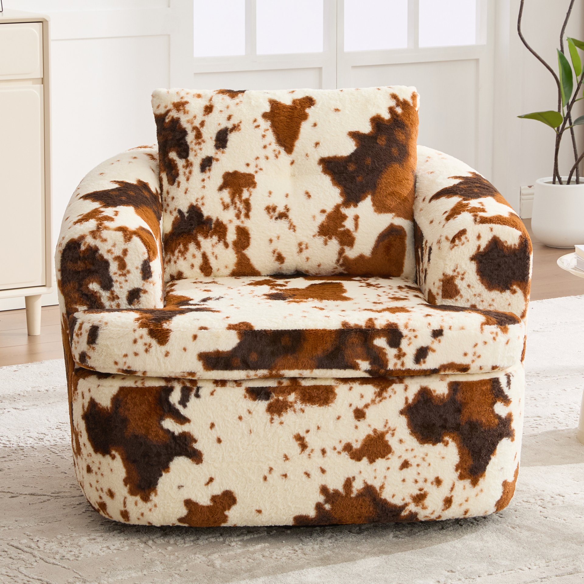 360° Swivel Accent Barrel Chair With Dual Layer Cushion, Round Seating For Living Room - Beige / Brown - Image 5