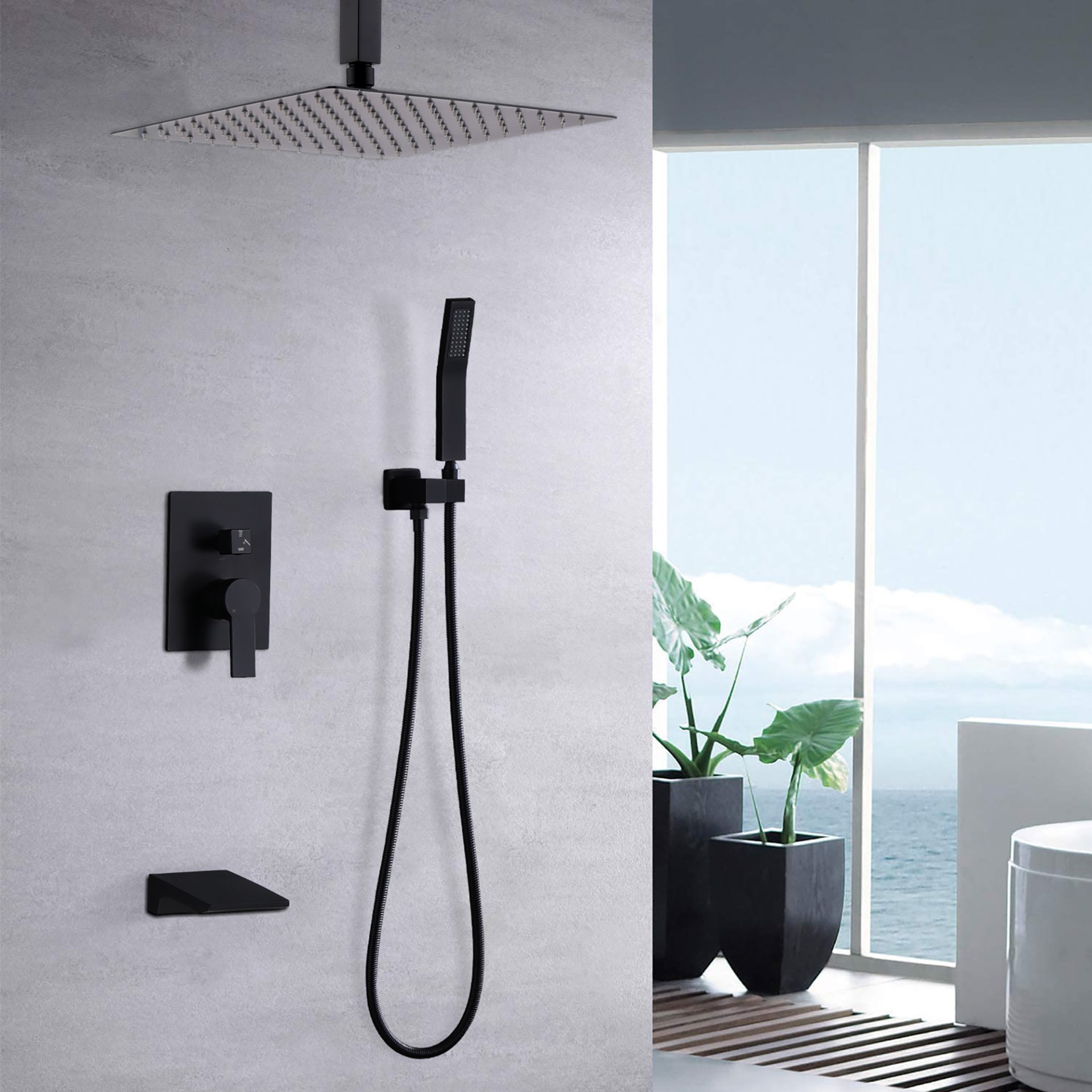 Wall Mount Shower System With High Pressure 10" Shower Head And Handheld, Stainless Steel - Matte Black - Image 2
