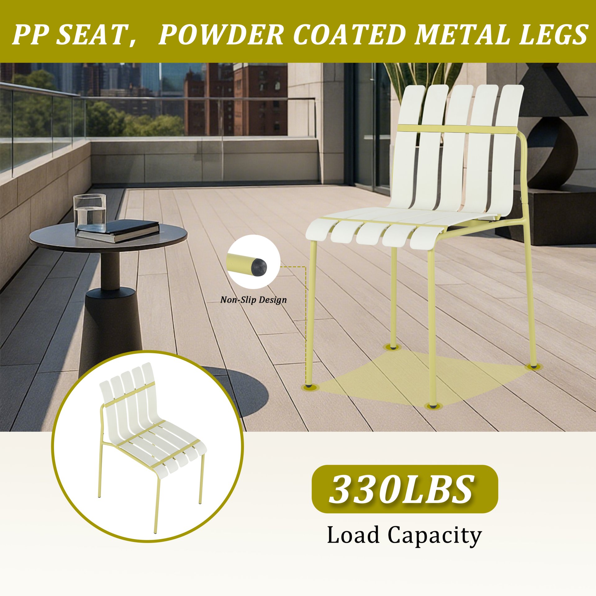 4 Piece Set Of Color Block Designed Single Chairs With Folding Square Table - Grain Yellow / Khaki / White - Image 17