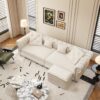 3 In 1 Pull Out Sofa Bed, Convertible Sleeper Sofa Bed, 3 Seater Sofa With Movable Ottoman - Beige - Image 4
