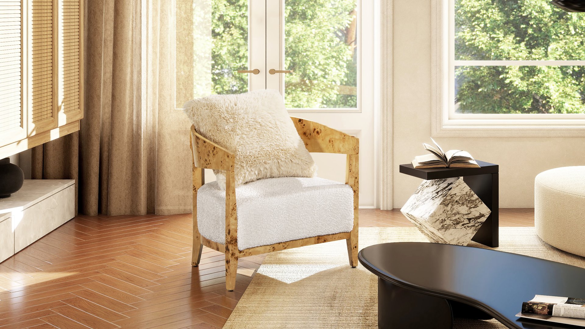 Astrid - Square Accent Throw Pillow Cover With Feather Insert - Cream Beige - Image 5