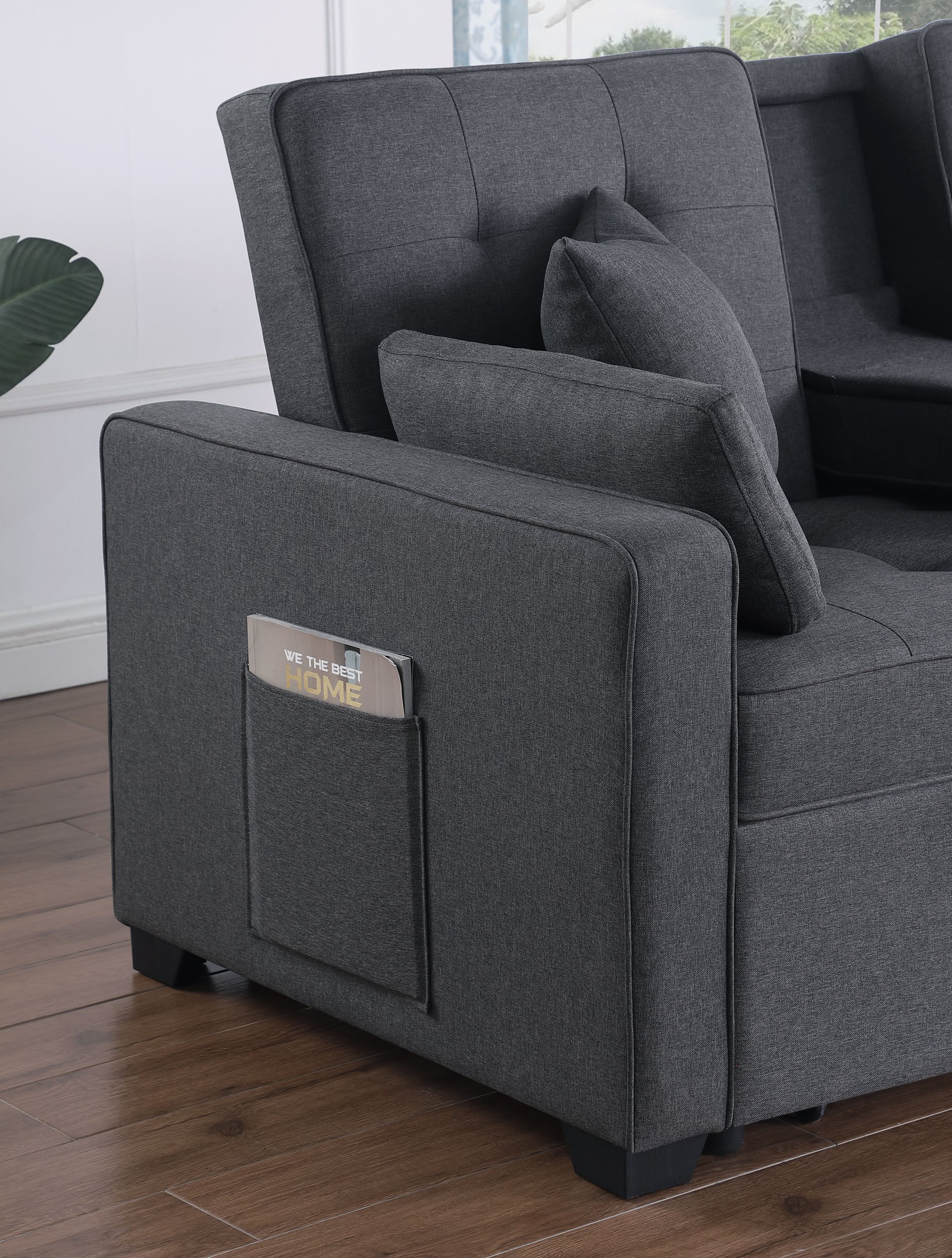Cody II - Convertible Sleeper Loveseat With Cup Holder, Charging Ports and Pocket - Dark Gray - Image 13