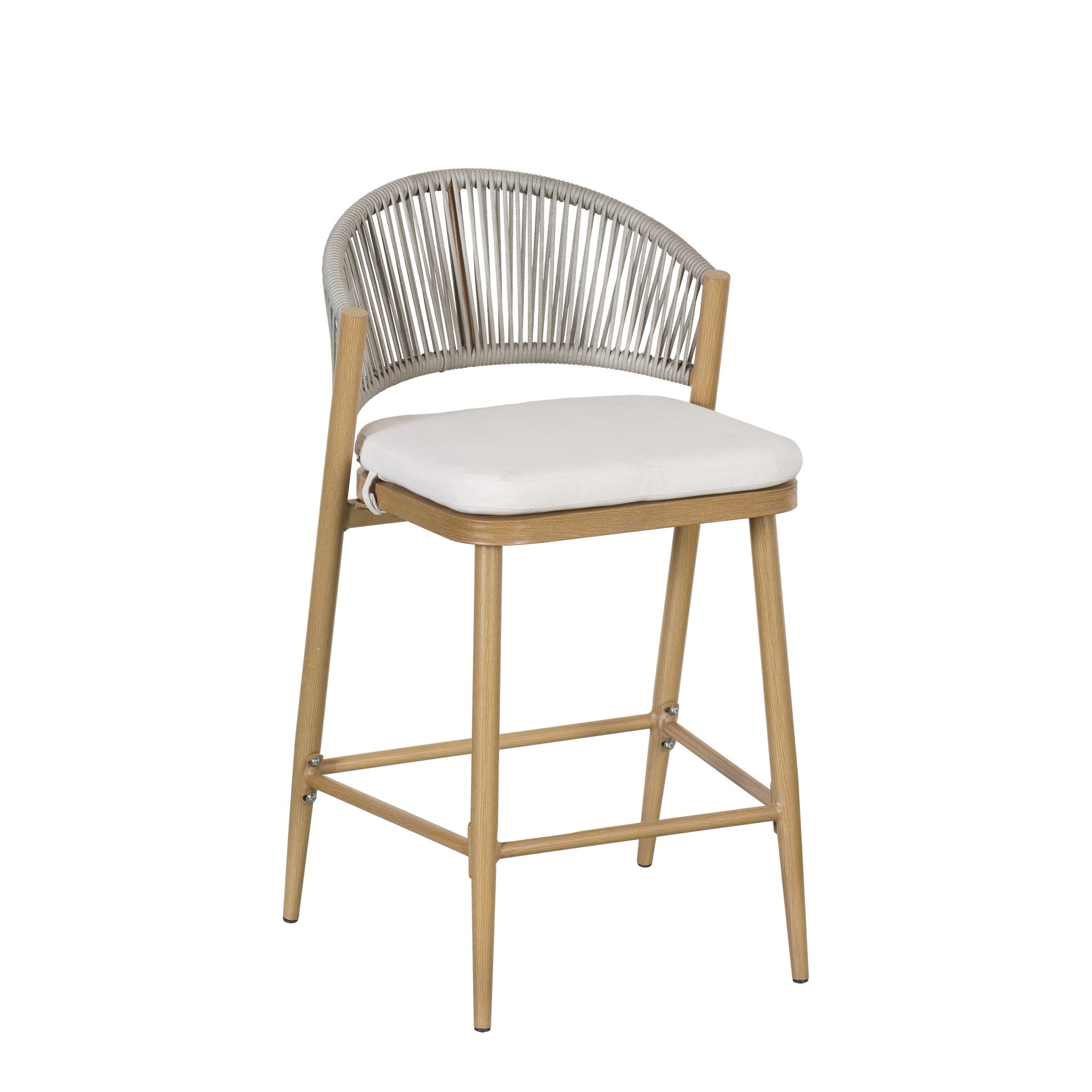 Outdoor Counter Height Aluminum Frame Counter Stools With Scallop Shaped Backrest & Water Resistant Cushions (Set of 2) - Maple - Image 7