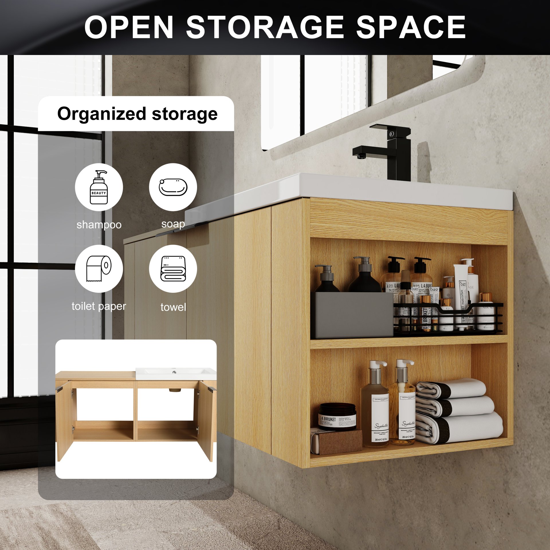 Modern Bathroom Vanity Sink Combo With Ample Storage - Oak - Image 4