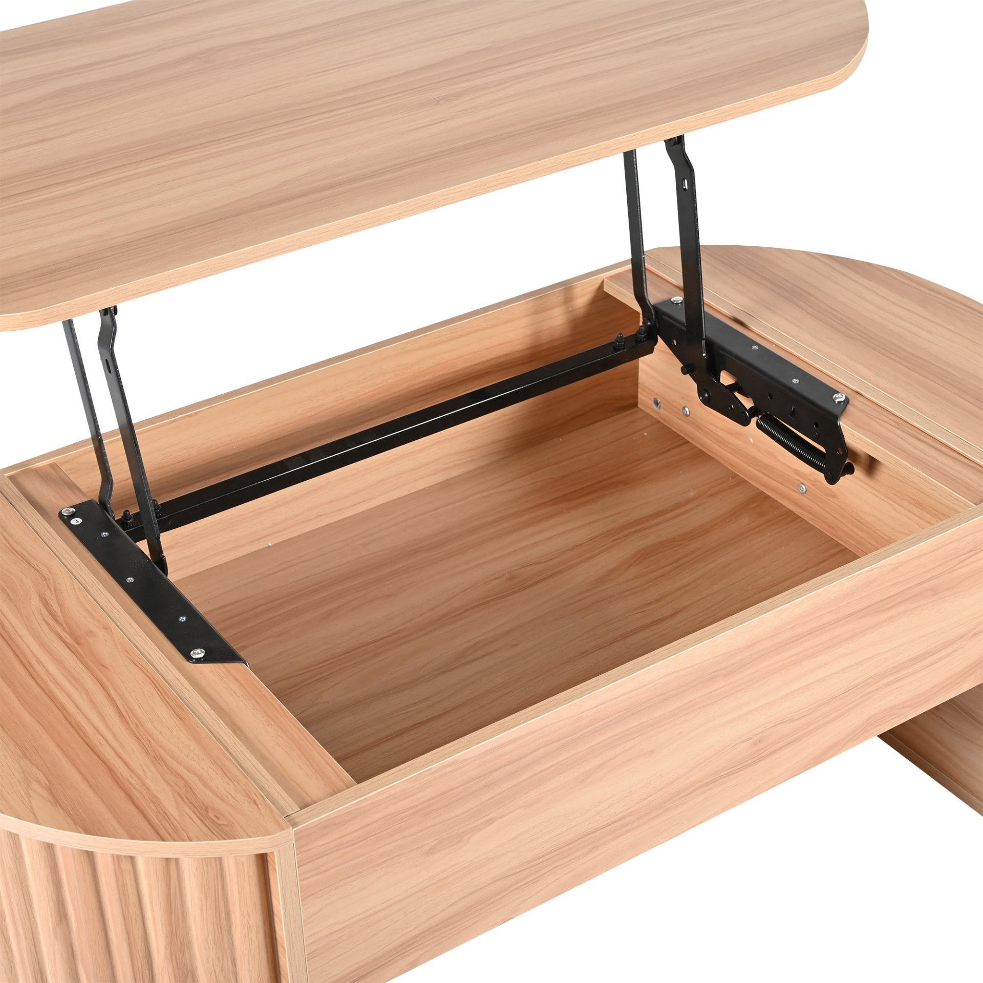 Lift Top Coffee Table With Hidden Compartment, Modern Oval Lift Tabletop For Home Living Room - Light Brown - Image 14