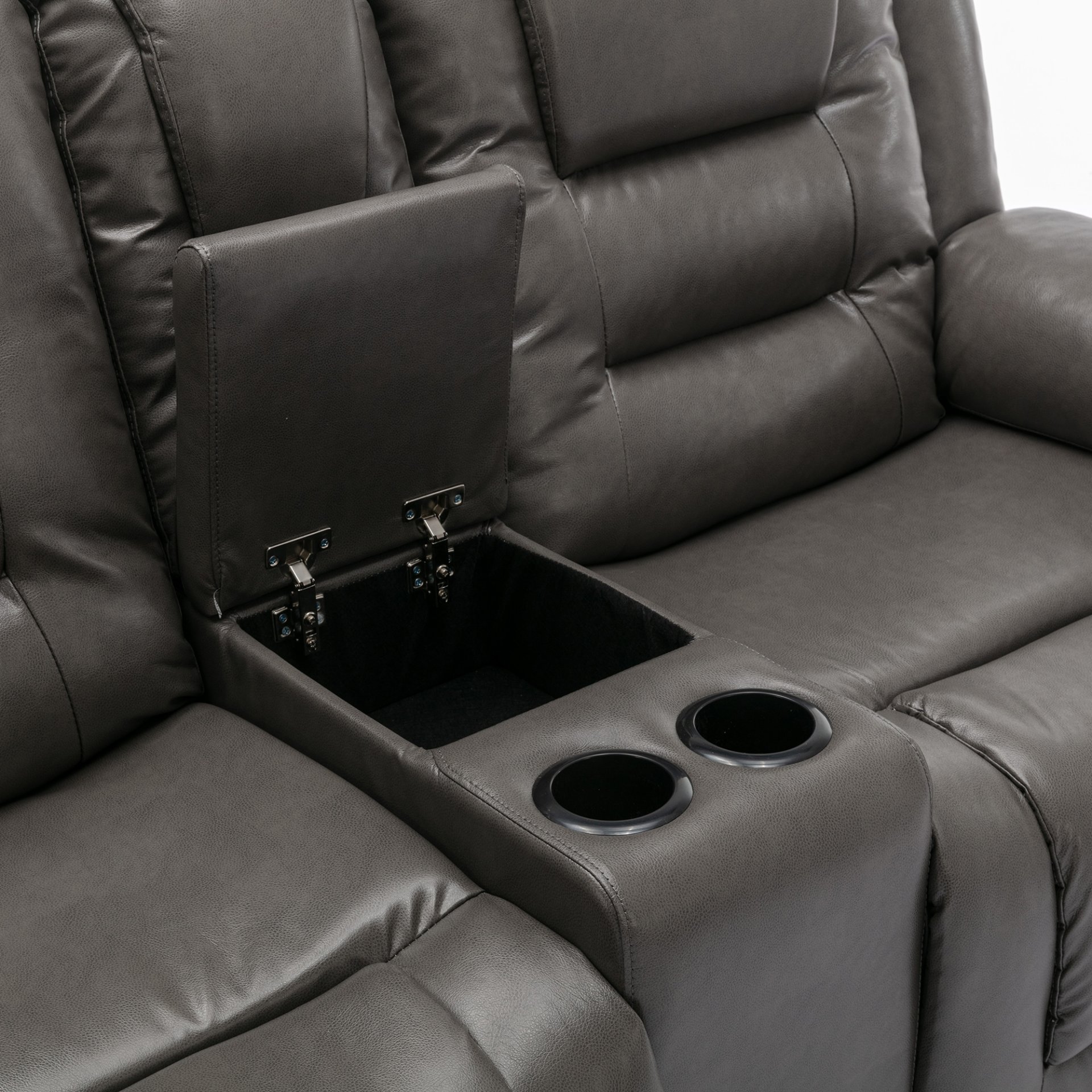 2 Seater Home Theater Recliner Manual Recliner Chair With A Storage Box And Two Cup Holders For Living Room - Gray - Image 21
