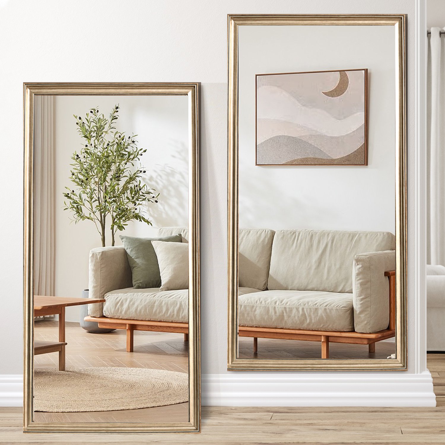 Elegant Full Body Floor Mirror With Artificial Wood Frame, Durable Design - Copper - Image 2