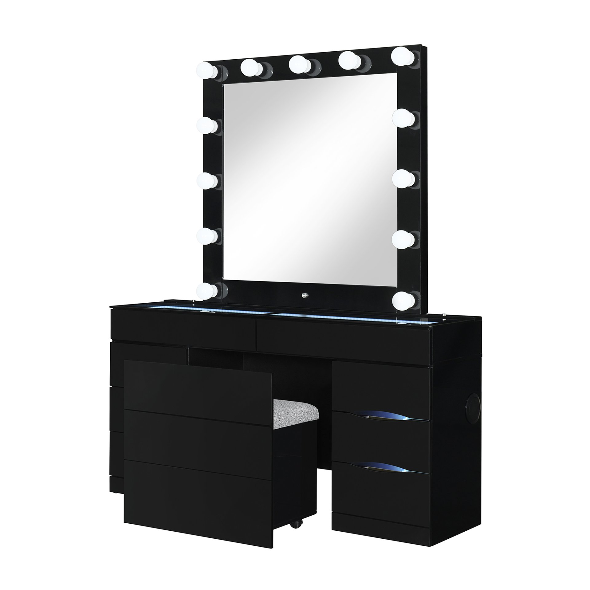 Elisa - Vanity Set With Stool And LED Bulbs - Black - Image 5