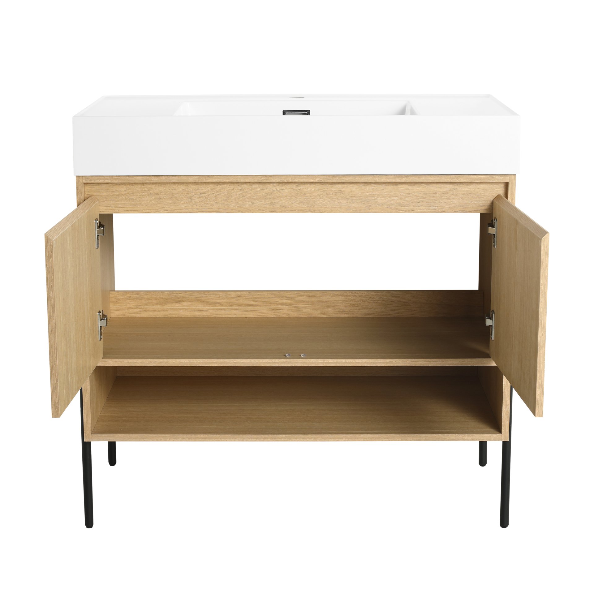 Modern 36" Bathroom Vanity Combo With Single Resin Sink And Storage Cabinet - Oak - Image 15