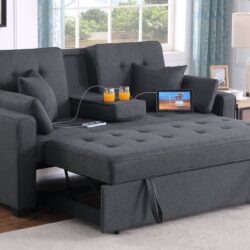 Cody II - Convertible Sleeper Loveseat With Cup Holder, Charging Ports and Pocket - Dark Gray