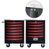 7 Drawer Multifunctional Tool Cart With Wheels, Metal Rolling Tool Cart Storage For Garage Workshop Warehouse Repair Shop With Stainless Steel Roof - Black / Red - Image 11