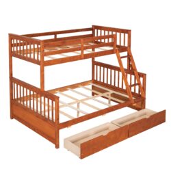 Twin Over Full Bunk Bed With Ladders And Two Storage Drawers - Walnut