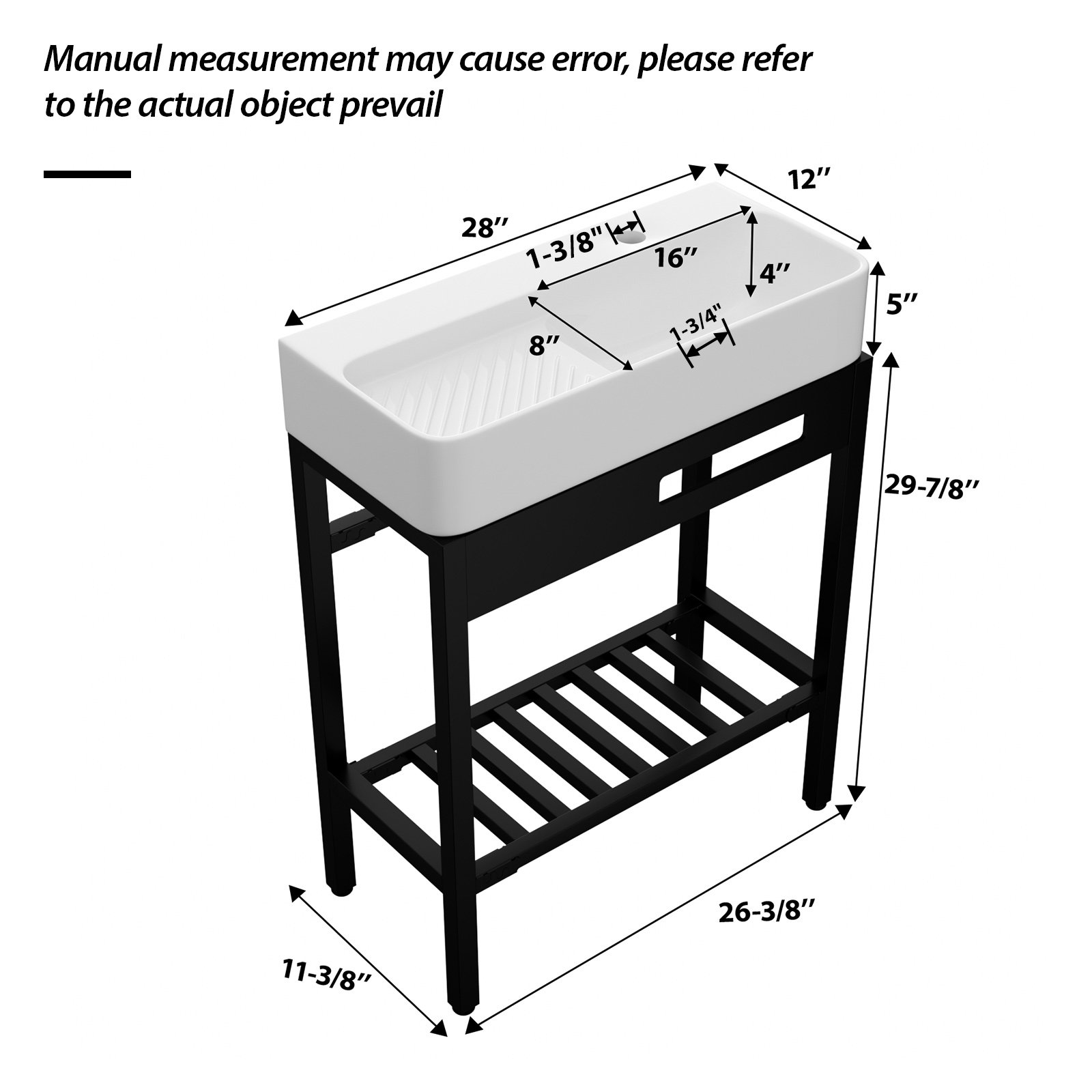 Inspired Console Sink With Built In Washboard, Overflow & Sleek Legs, 28" X 12" - White / Black - Image 3