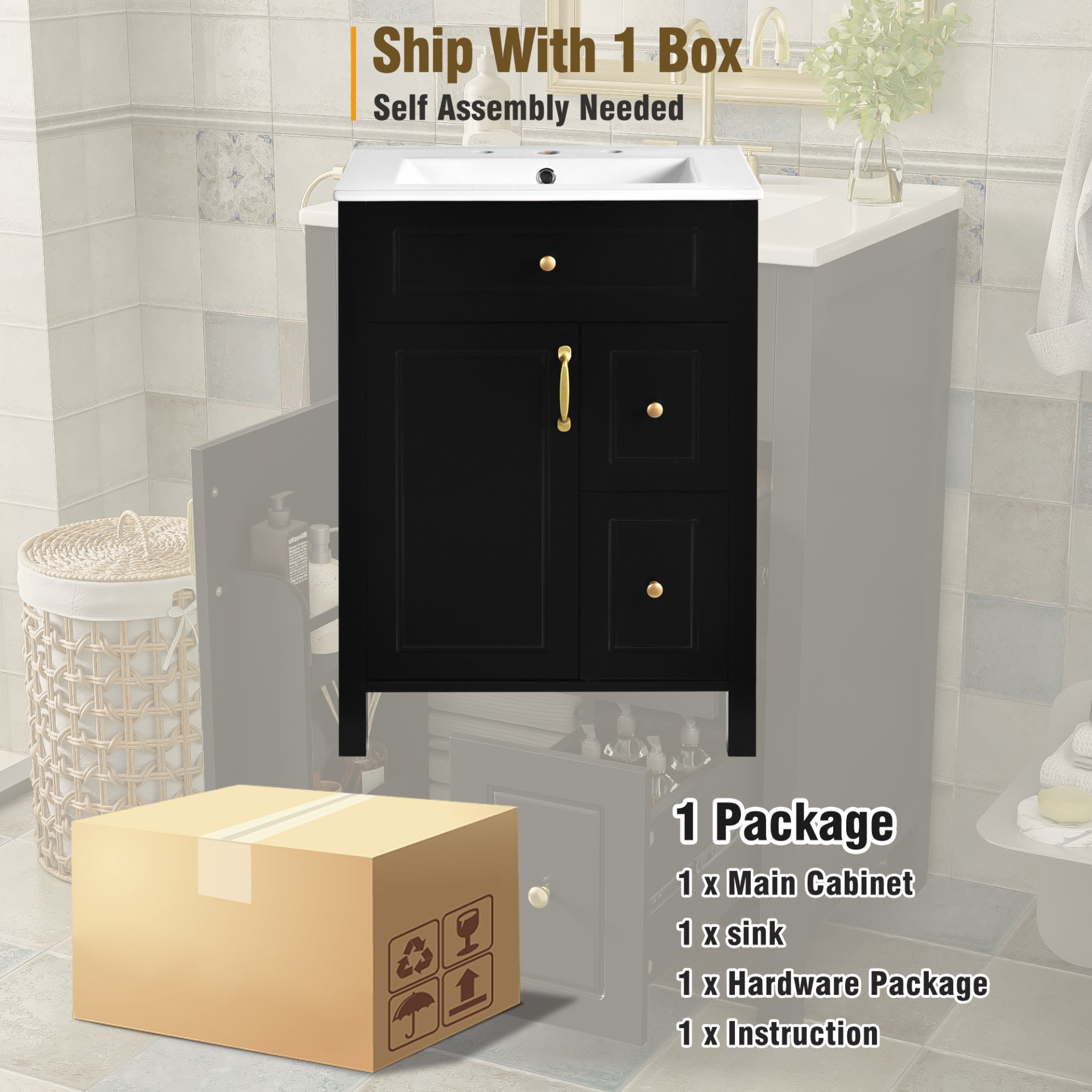 Bathroom Vanity With Sink, Soft Close Storage - Black - Image 10