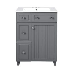 Transitional Bathroom Vanity Cabinet With Sink, 2 Drawers, 1 Soft Close Door - Gray