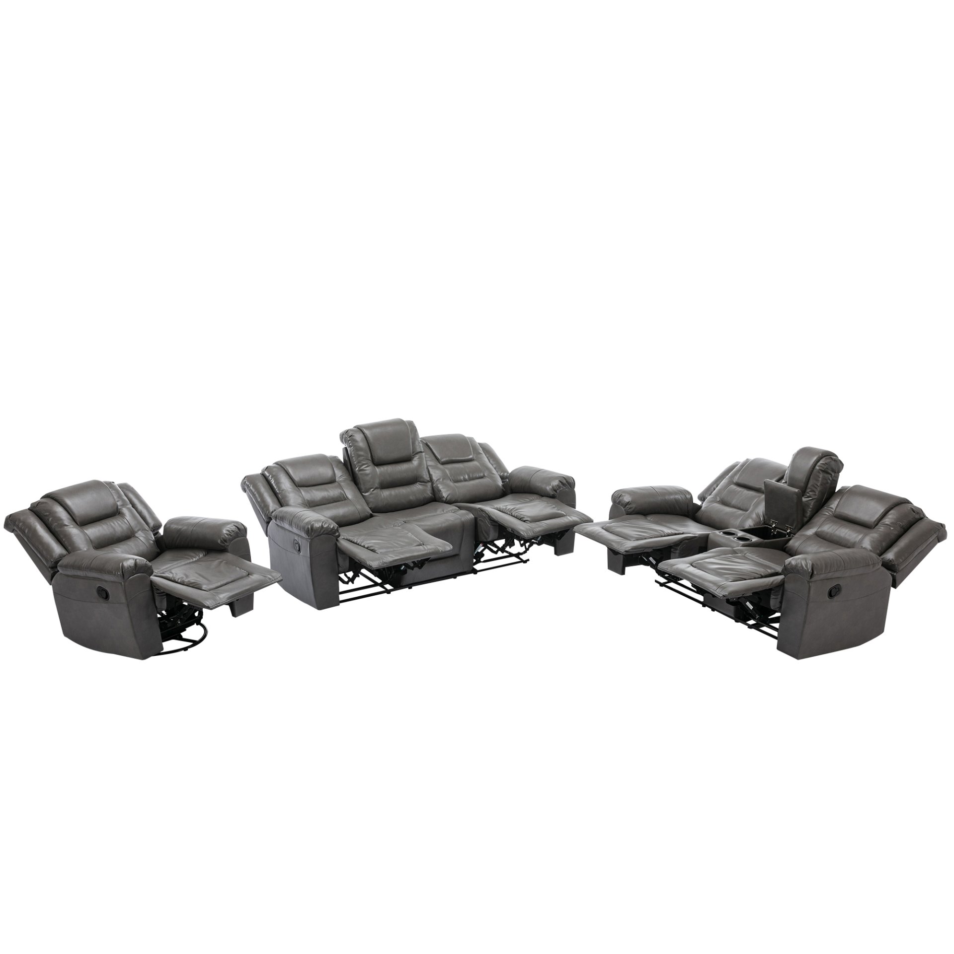 Home Theater Recliner Set Manual Recliner Chair With Wide Armrest, Two Built-In Cup Holders For Living Room - Gray - Image 20