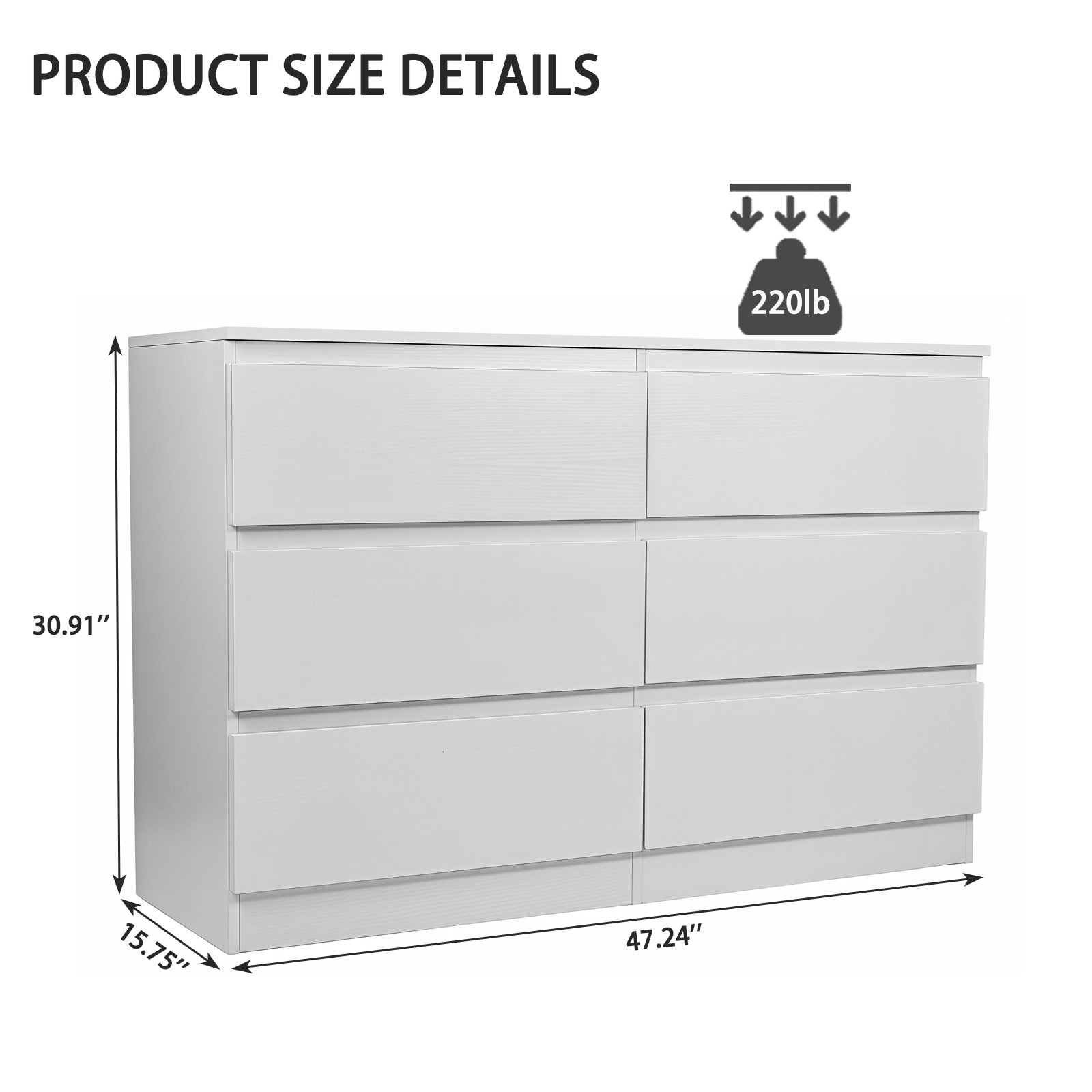 Modern 6 Drawer Dresser With Spacious Countertop And Concealed Handles, Storage Cabinet For Bedroom And Living Room - White - Image 16