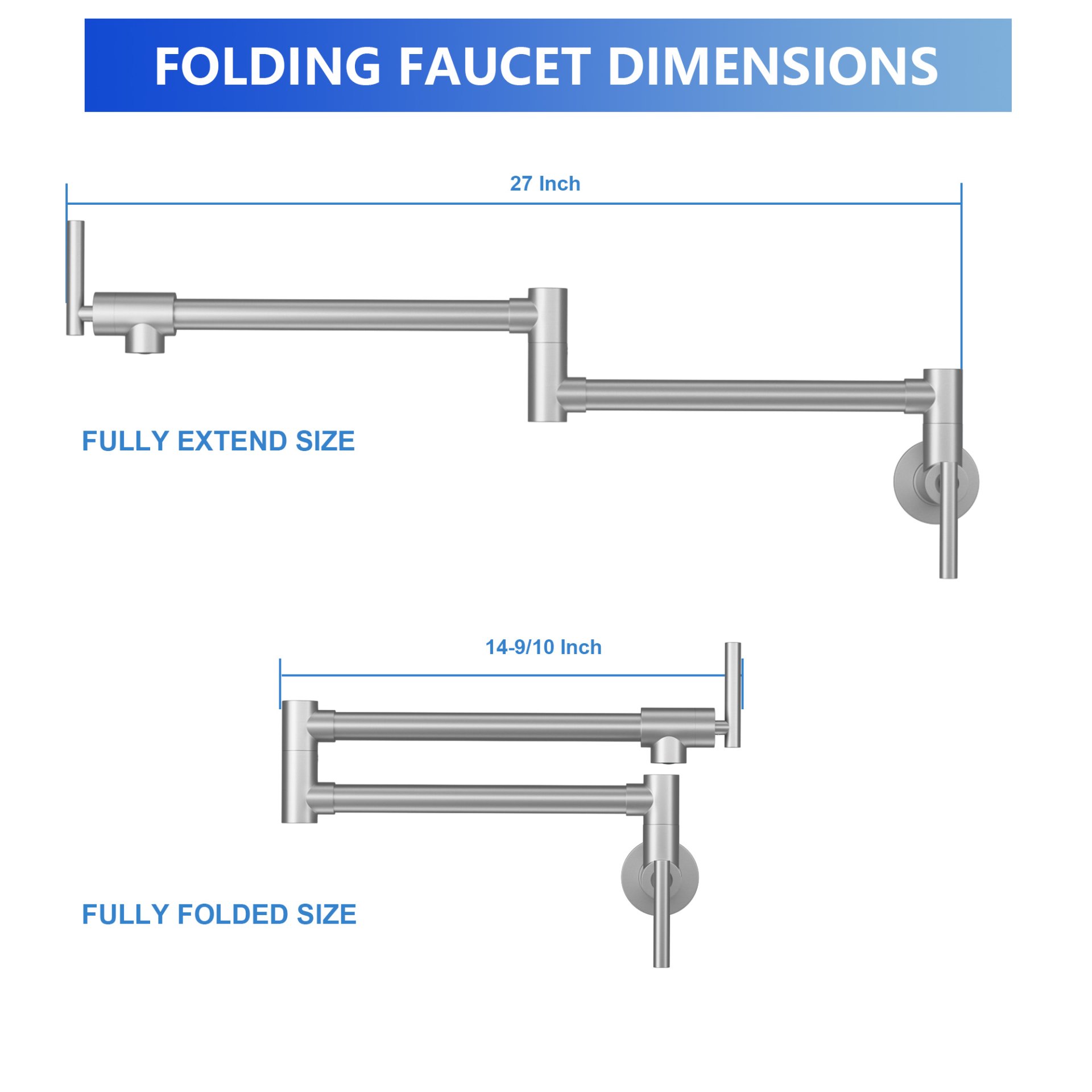 Wall Mount Pot Filler Faucet Folding Stretchable Kitchen Sink Faucet With 2 Handles - Brushed Nickel - Image 3